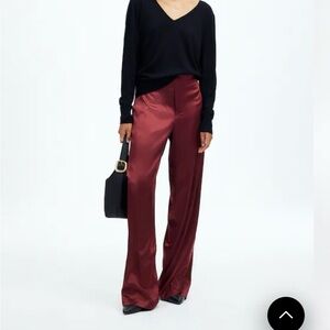 Madewell Pull-On Straight Pants in Stretch Satin in Cabernet